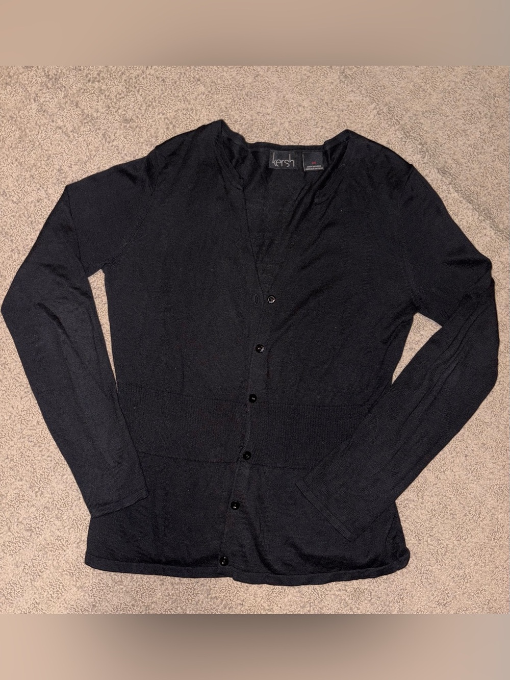 Kersh Black V-Neck Button Up Cardigan Sweater Women’s Size LG